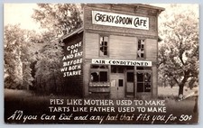 Greasy Spoon Cafe humor sign dilapidated building facade RPPC 1946 picture