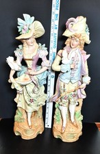 Vintage Pair Bisque Porcelain 18” Victorian Courting Figurines Hand-Painted picture