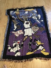 Vintage Space Jam Michael Jordan Looney Tunes Tune Squad Throw Blanket 1996 picture