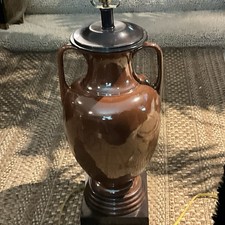 FREDERICK COOPER Lamp Glazed Ceramic Double Handle Urn Brass Base 34”x9” Finial picture