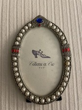 Collette et Cie 4x6 Oval Silver Metal Picture Frame w/ Pearl Gems Victorian picture