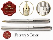 FERRARI & BAIER Vintage 1980s Fountain Pen And Ballpoint Silver 14 KT Gold Nib picture
