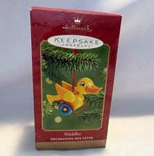 2001 Hallmark Waddles Duck Wooden Pull Toy Keepsake Ornament QX8952 w Box picture