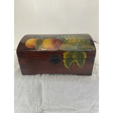 Hand Painted Wooden Keepsake Box Fruit Grapes Dome Top Trunk 8