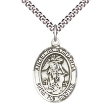 Pewter Angel de la Guarda Religious Medal Pendant Necklace 24