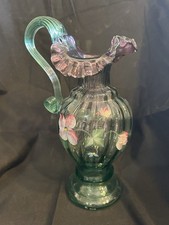 Fenton Art Glass 1995 Rubena Verde Hand-Painted Pitcher 90th Anniversary Signed picture