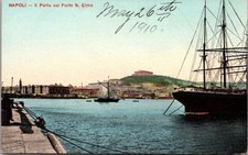 Napoli Il Porto col Forte S Elmo Vintage Postcard 1910 Handwritten Address Italy picture