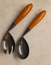 Vintage Napier Butterscotch Bakelite Handle Child's Baby Spoon and Fork picture