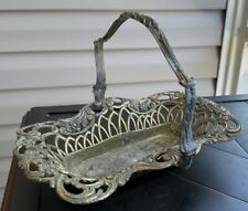 VINTAGE SOLID BRASS ITALY OPEN LACE FILIGREE FOLDING HANDLE BASKET 10