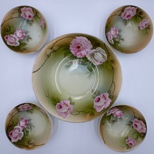 PSAG Bavaria Berry Bowl Set 5pc Roses Hand Painted Porcelain Signed Victorian picture