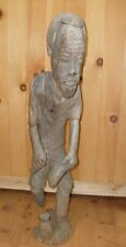 Vintage Hand Carved WOOD MAN Sculpture  FOLK ART African Fisherman 22 inch picture