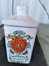 Apothecary Jar W/Lid 5 1/2 Inches Tall Medimpex Budapest Hungary White W/Crest picture