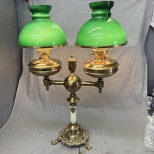 Vintage 60’s Wells Fargo Express Replica Dual Student Lamp- Green Glass Shades picture