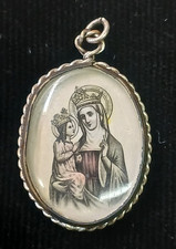 Antique St Anne de Beaupre Bubble Glass Medal Oval Pre-1922 Hand Tinted Photo picture