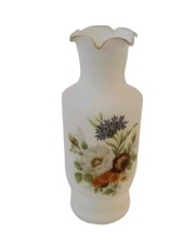 Vintage Norleans Frosted Vase Floral Transfer Gold Trim Ruffled Edge 10