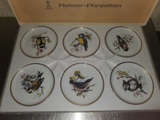 SIX Vintage Kaiser Porzellan West Germany Porcelain Bird Mini Plates / Coasters  picture
