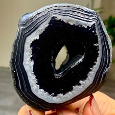 206G Natural Beautiful black Agate Geode Druzy Slice Extra Large Gemstone D15 picture