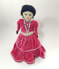 Vintage Handmade American Indian Doll Pink Velvet Dress Bead Necklace 10