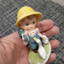 Vintage Bisque Porcelain Child Figurine Hand Painted W/ Freckles Umbrella & Bird picture