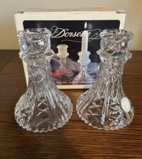NOS Anna Hutte Bleikristall Dorsette Cut Lead Crystal Candlesticks Pair GERMANY picture