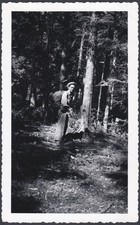 Backpacking Man in the Woods c.1940's Original Vintage Snapshot Found Photograph picture