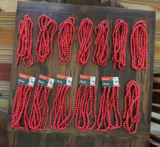 13 Strands (5 NWT) Vint Red Cranberry Wooden Beads Christmas Garland Strand 9'ea picture