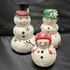 RETIRED Partylite Mr. & Mrs. Snow & Jr. Snowman Family set of 3 Christmas EUC picture
