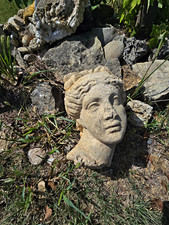 vtg Stone cast Concrete cement garden Goddess Woman Head Bust Sculpture antique picture