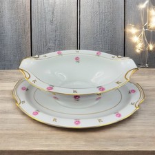 Noritake Rosalie Gravy Boat with Attached UnderPlate Sauce Dish Porcelain Japan picture