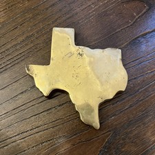 Vtg Solid Brass State of Texas Shaped Paperweight Trinket 5