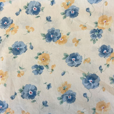 Reclaimed Vintage Floral Cotton Fabric, Blue & Yellow-Orange Flowers, 59 x 60 In picture