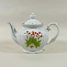 Vintage Floral Teapot Made in Japan Ceramic Red Orange Flowers Pre-Owned picture