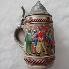 Vintage Gerz West German Relief Beer Stein 1/4 L Pewter Lid Tavern Scene Gerzit picture