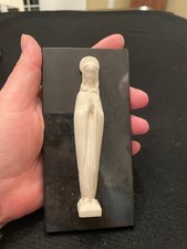 VNT Blessed Mother wall plaque White Alabaster and Black Marble 5.5X2.75 France picture