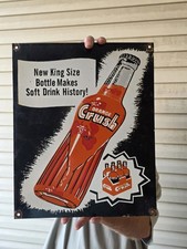 VINTAGE DRINK ORANGE CRUSH KING SIZE BOTTLE PORCELAIN SODA SIGN 16