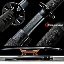 All Black Full Tang Sharp Japanese Samurai Katana Sword Damascus Folded Steel picture
