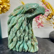 2.02LB Natural Amazonite Carved Eagle Figurine Hand Carved Crystal Hawk Reiki He picture