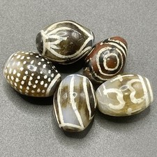 5 Pieces Ancient Central Asia Bactrian Agate Carnelian Beads With Patterns picture