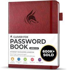  Password Book with alphabetical tabs. Large (7.0 x 10.0 Inch) Wine Red picture