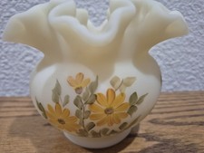 VINTAGE DECORATIVE VASE HAND PAINTED BY FRANCES BURTON,FENTON??? RUFFLED  TOP picture