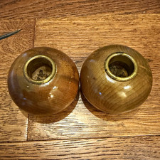 Vintage Mid-Century Style Turned Wood & Brass Candle Holders – Pair picture