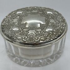Vintage Towle Vanity Powder Jar With Puff And Screen Silverplate And Crystal picture