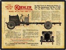 1919 Koehler Motor Trucks NEW Metal Sign: Model M - Newark, New Jersey picture