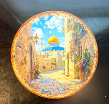 Round Metal Wall Sign Scenic Street Scene Dome, Travel Cityscape, Multicolor picture