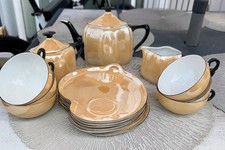 Vintage Art Deco Peach Lusterware Tea Lunch Snack Set Bovaria Germany 17 Pieces picture