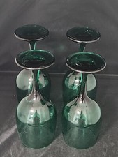 4 Vintage Libbey Green Juniper Teal Stemmed Goblet Wine Glasses 12 ounces picture
