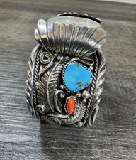 Vtg Navajo Verna Blackgoat Sterling Silver Turquoise Watch Cuff Bracelet 103gr picture