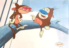 Three (3) REN & STIMPY Hand Painted Nickelodeon Animation Production Cels w/ COA picture