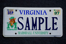 1997 VIRGINIA Sample License Plate - MARSHALL UNIVERSITY - THUNDERING HERD picture