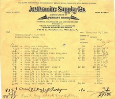1944 Anthracite Supply Co. Wilkes-Barre PA Hardware Billhead picture